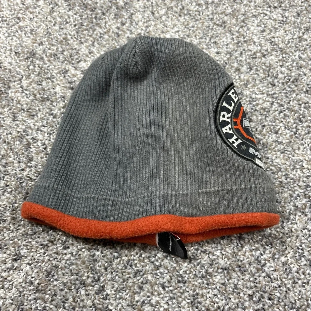 Harley Davidson Beanie Kids One Size Gray Orange Good Fleece Lined Knit‎ Hat